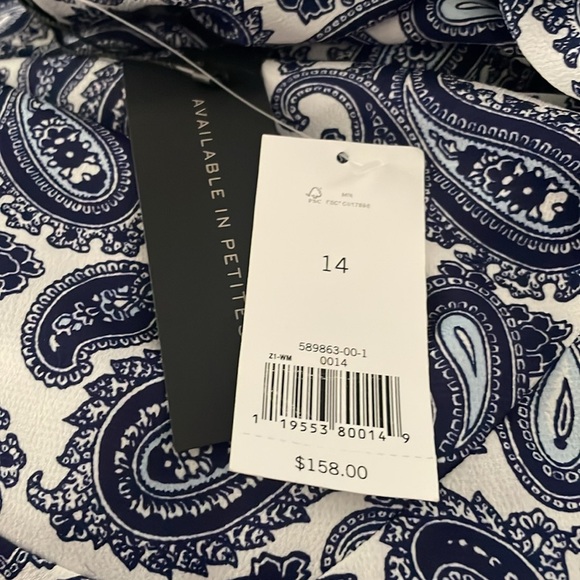 NWT BANANA REPUBLIC One Shoulder Paisley Print Blue + White Dress Sz 14 $158 - Picture 3 of 3